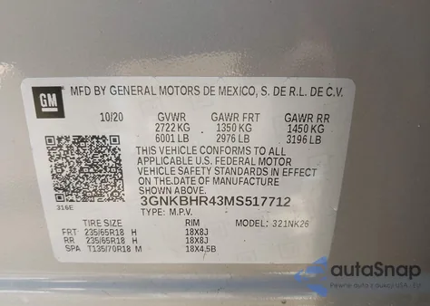 2021 Chevrolet Blazer Awd 2Lt z USA, uszkodzony, nr VIN 3GNKBHR43MS517712